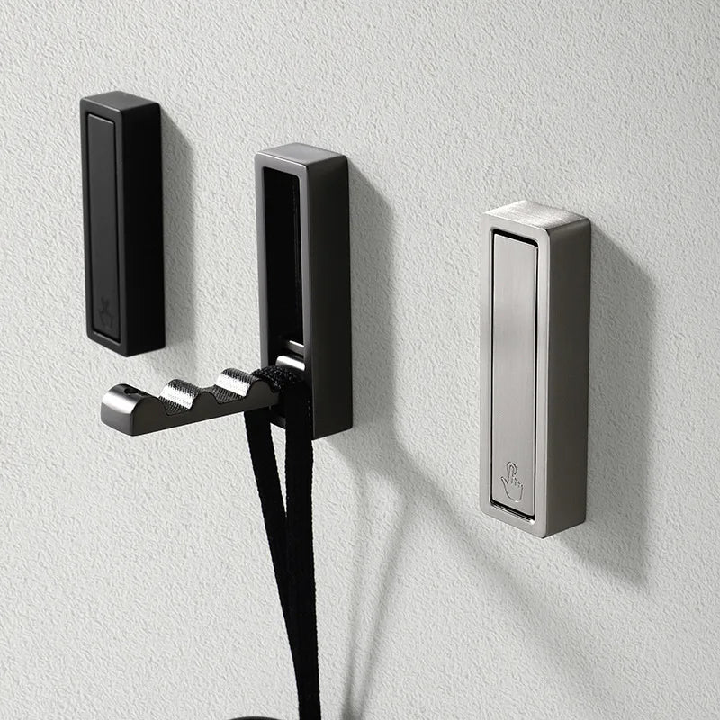 1Pcs Folding Wall Hook Hidden Robe Towel Coat Hook Stainless Steel Hook for Home Kitchen Bathroom Matte Black Towel Hanger